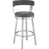 Bryant 30" Swivel Bar Stool in Gray Leatherette & Brushed Stainless