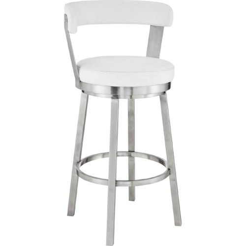 Bryant 26" Swivel Counter Stool in White Leatherette & Brushed Stainless