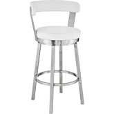 Bryant 26" Swivel Counter Stool in White Leatherette & Brushed Stainless
