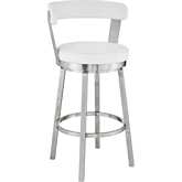 Bryant 30" Swivel Bar Stool in White Leatherette & Brushed Stainless