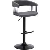 Calista Adjustable Height Bar Stool in Gray Leatherette & Black Metal