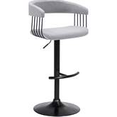 Calista Adjustable Height Bar Stool in Light Gray Fabric & Black Metal