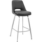 Carise 30" Swivel Bar Stool in Gray Leatherette & Brushed Stainless Steel