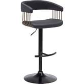 Calista Adjustable Height Bar Stool in Black Leatherette, Bronze & Black Metal