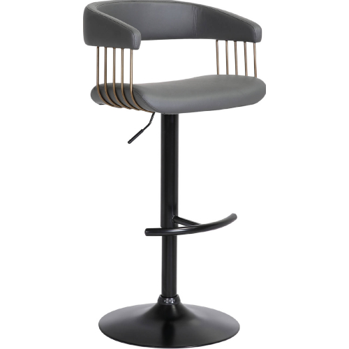 Calista Adjustable Height Bar Stool in Gray Leatherette, Bronze & Black Metal