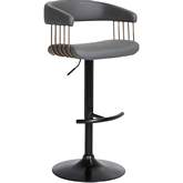 Calista Adjustable Height Bar Stool in Gray Leatherette, Bronze & Black Metal