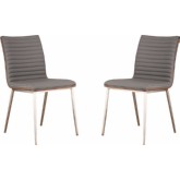 Cafe Dining Chair in Gray Leatherette w/ Walnut Back on Brushed Stainless Steel (Set of 2)