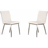 Cafe Dining Chair in White Leatherette w/ Walnut Back on Brushed Stainless Steel (Set of 2)