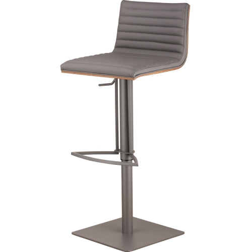 Cafe Adjustable Height Bar Stool in Gray Leatherette with Walnut Back on Gray Metal