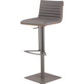 Cafe Adjustable Height Bar Stool in Gray Leatherette w/ Walnut Back on Gray Metal