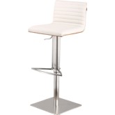 Cafe Adjustable Height Bar Stool in White Leatherette w/ Walnut Back on Brushed Stainless