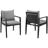 Cayman Outdoor Dining Arm Chair in Black Aluminum & Grey Fabric (Set of 2)