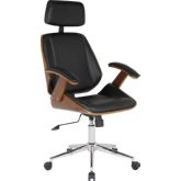 Century Office Chair with Multifunction in Chrome with Black Leatherette & Walnut Veneer Back