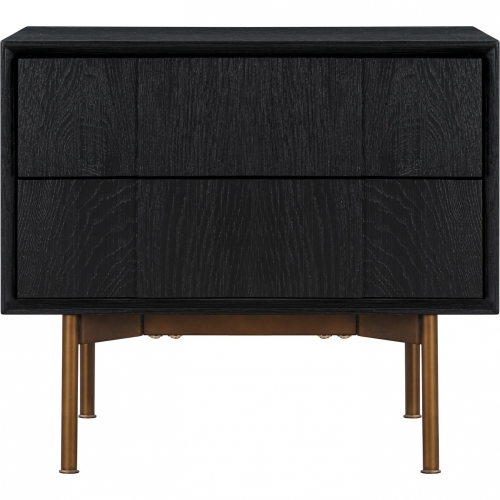 Carnaby 2 Drawer Nightstand in Black Brushed Oak & Bronze