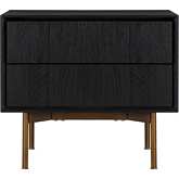 Carnaby 2 Drawer Nightstand in Black Brushed Oak & Bronze