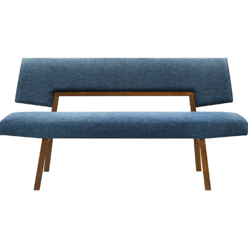 Channell Dining Bench in Walnut Finish Wood & Blue Fabric