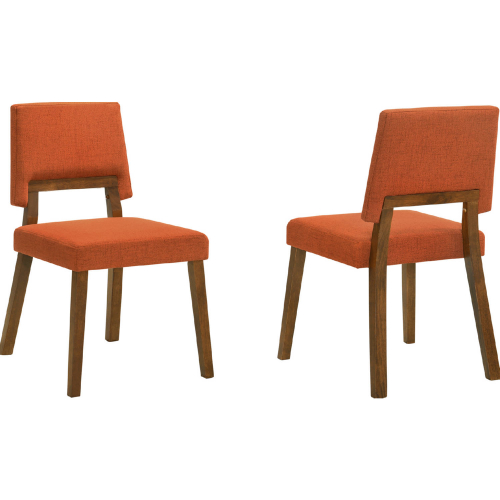 Channell Dining Chair in Walnut Finish Wood & Orange Fabric (Set of 2)