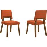 Channell Dining Chair in Walnut Finish Wood & Orange Fabric (Set of 2)