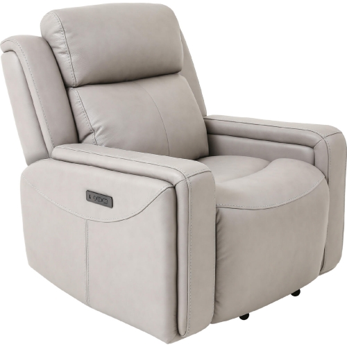 Claude Dual Power Headrest & Lumbar Recliner in Light Grey Leather