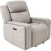 Claude Dual Power Headrest & Lumbar Recliner in Light Grey Leather