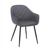 Clover Dining Chair in Grey Leatherette & Black Metal Legs