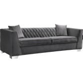Cambridge Sofa in Channel Tufted Dark Grey Velvet on Brushed Stainless