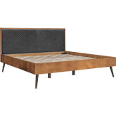 Coco King Platform Bed in Rustic Oak Wood & Black Leatherette