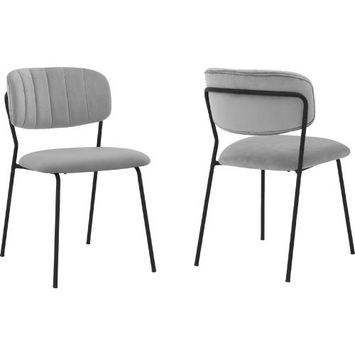 Carlo Dining Chair in Grey Velvet & Black Metal (Set of 2)