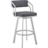 Capri 26" Swivel Counter Stool in Slate Grey Leatherette & Silver Metal