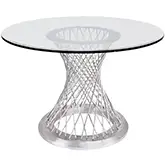 Calypso 48" Dining Table in Brushed Stainless Steel & Tempered Glass