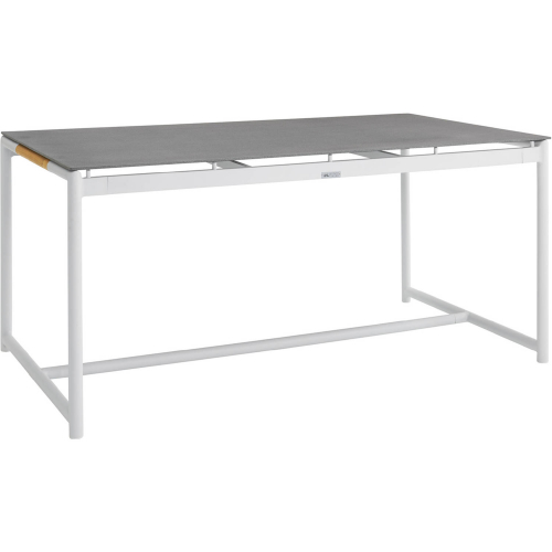 Crown Outdoor 63" Dining Table in Stone, White Aluminum & Teak