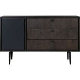 Cross 3 Drawer Dresser in Solid Dark Oak & Metal
