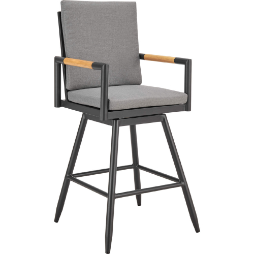 Crown Outdoor Swivel 30" Bar Stool in Black Aluminum, Tan Rope & Dark Gray Fabric (Set of 2)