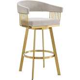 Chelsea 30" Swivel Bar Stool in Gold Brushed Stainless Steel & Taupe Fabric