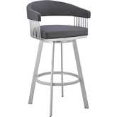 Chelsea 29" Swivel Bar Stool in Slate Grey Leatherette & Silver Metal