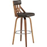 Crux 30" Swivel Bar Stool in Brown Leatherette & Walnut Finish