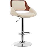 Colby Adjustable Height Bar Stool in Cream Leatherette, Walnut & Chrome