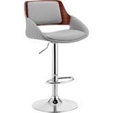 Colby Adjustable Height Bar Stool in Gray Leatherette, Walnut & Chrome