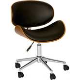 Daphne Modern Chair in Black Leatherette with Walnut Veneer Back & Chrome