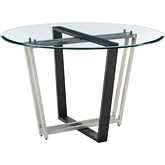 Devi 48" Round Dining Table in Brushed Stainless Steel, Black Iron & Glass