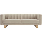 Delilah 86" Sofa in Channel Tufted Beige Velvet with Brushed Gold Legs