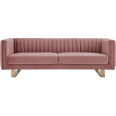 Delilah 86" Sofa Channel Tufted in Blush Velvet with Brushed Gold Legs