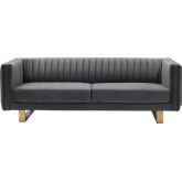 Delilah Sofa in Channel Tufted Dark Grey Velvet with Gold Legs