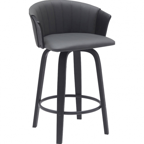 Diana 26" Swivel Counter Stool in Black Wood & Gray Leatherette