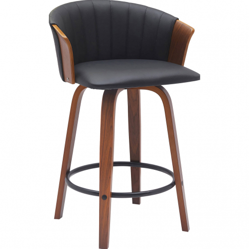 Diana 26" Swivel Counter Stool in Walnut Wood & Black Leatherette