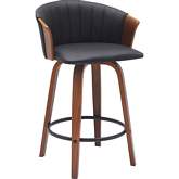 Diana 26" Swivel Counter Stool in Walnut Wood & Black Leatherette