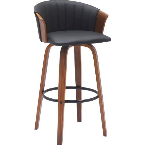 Diana 30" Swivel Bar Stool in Walnut Wood & Black Leatherette