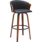 Diana 30" Swivel Bar Stool in Walnut Wood & Black Leatherette
