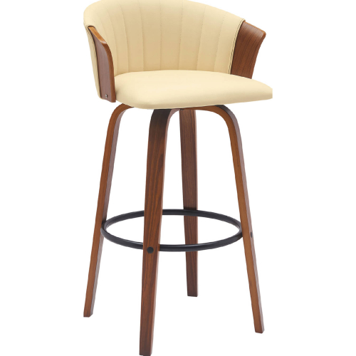 Diana 30" Swivel Bar Stool in Walnut Wood & Cream Leatherette