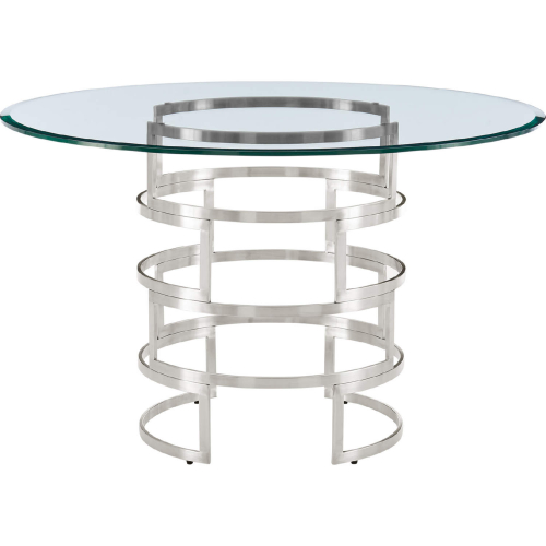 Diaz 48" Round Dining Table in Brushed Stainless Steel & Glass